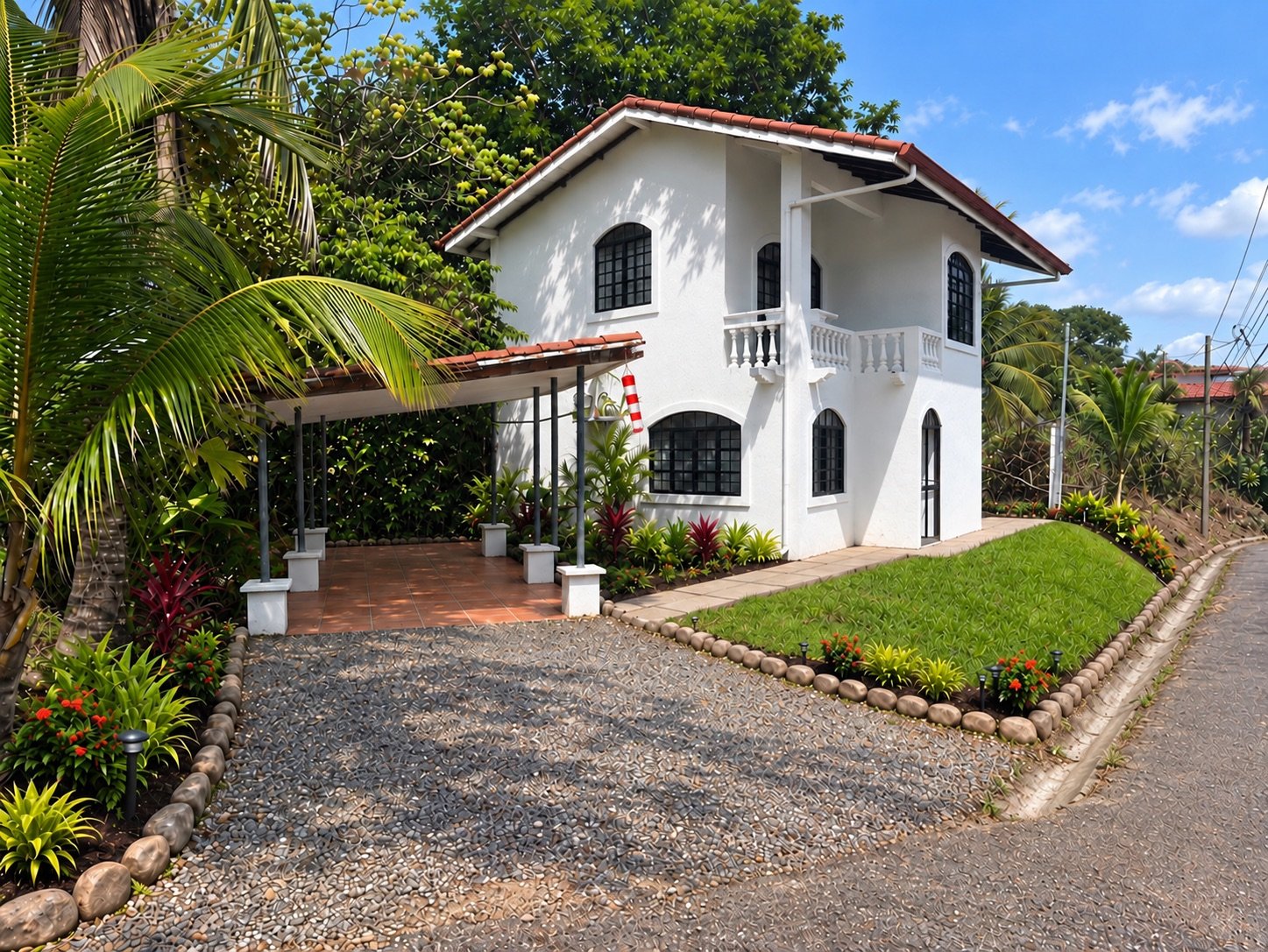 Side exterior view showing the house and garage